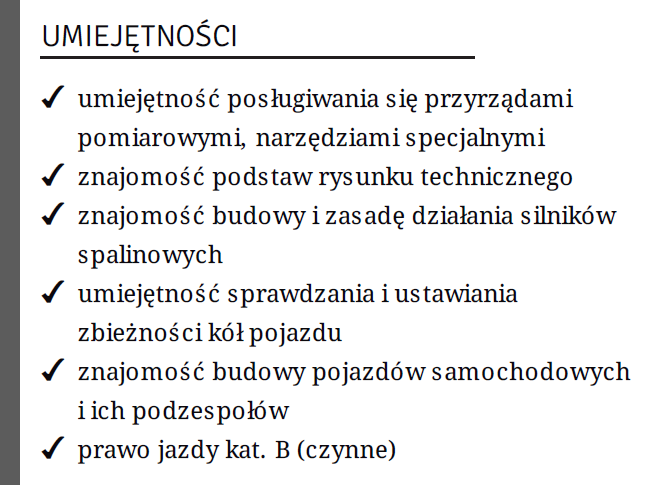 umiejetnosci w cv zawodzie mechanika