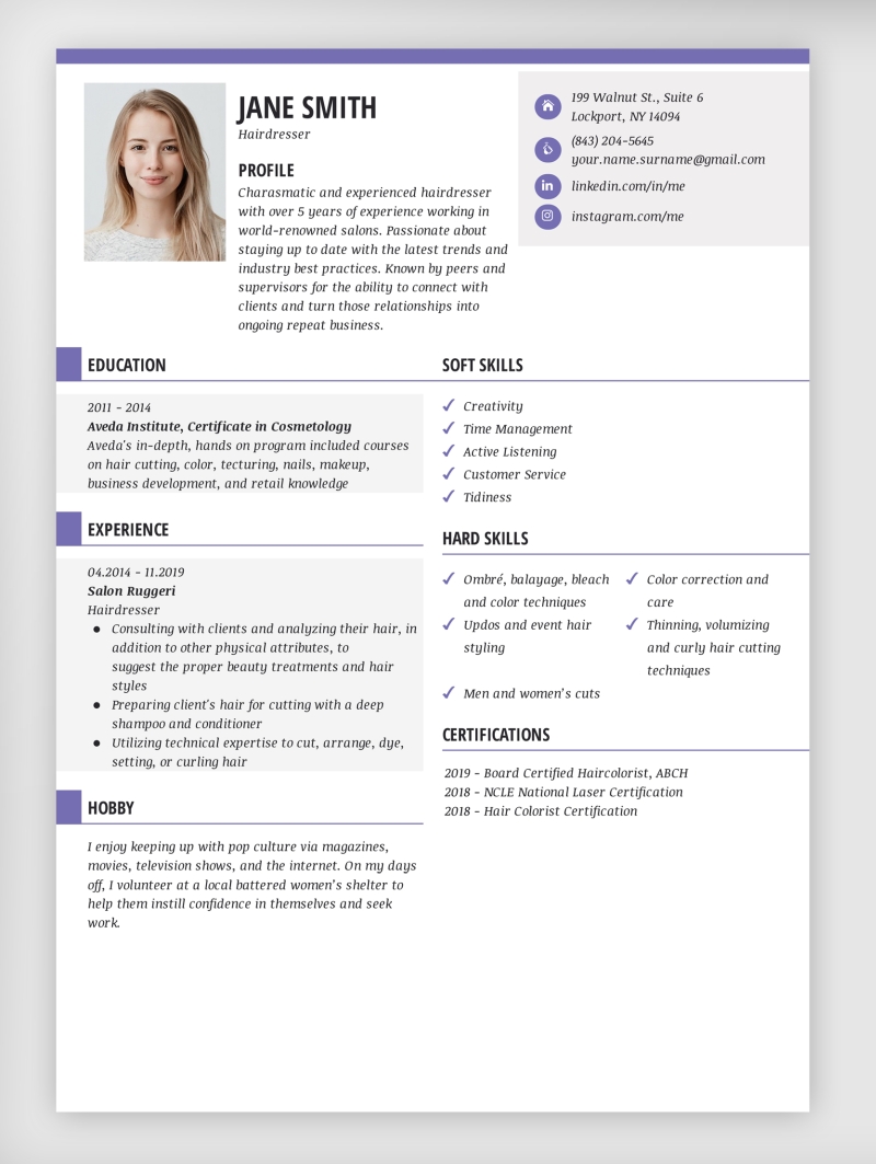 hair stylist cv sample